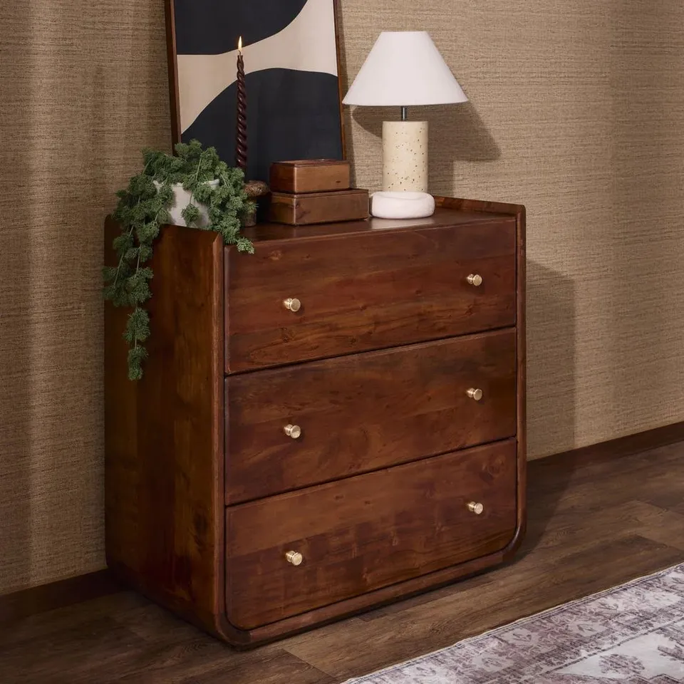 BOXED DUSK CLEO ACACIA WOOD 3 DRAWER CHEST - WALNUT (1 BOX)