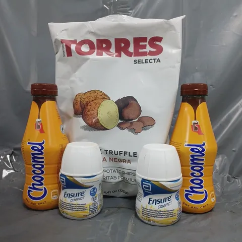 APPROXIMATELY 18 ASSORTED FOOD AND DRINK ITEMS TO INCLUDE CHOCOMEL, TORRES, ENSURE, ETC - COLLECTION ONLY