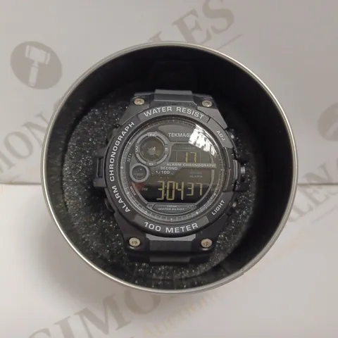 BOXED WATERPROOF SPORTHS WATCH - BLACK WITH RUBBER STRAP