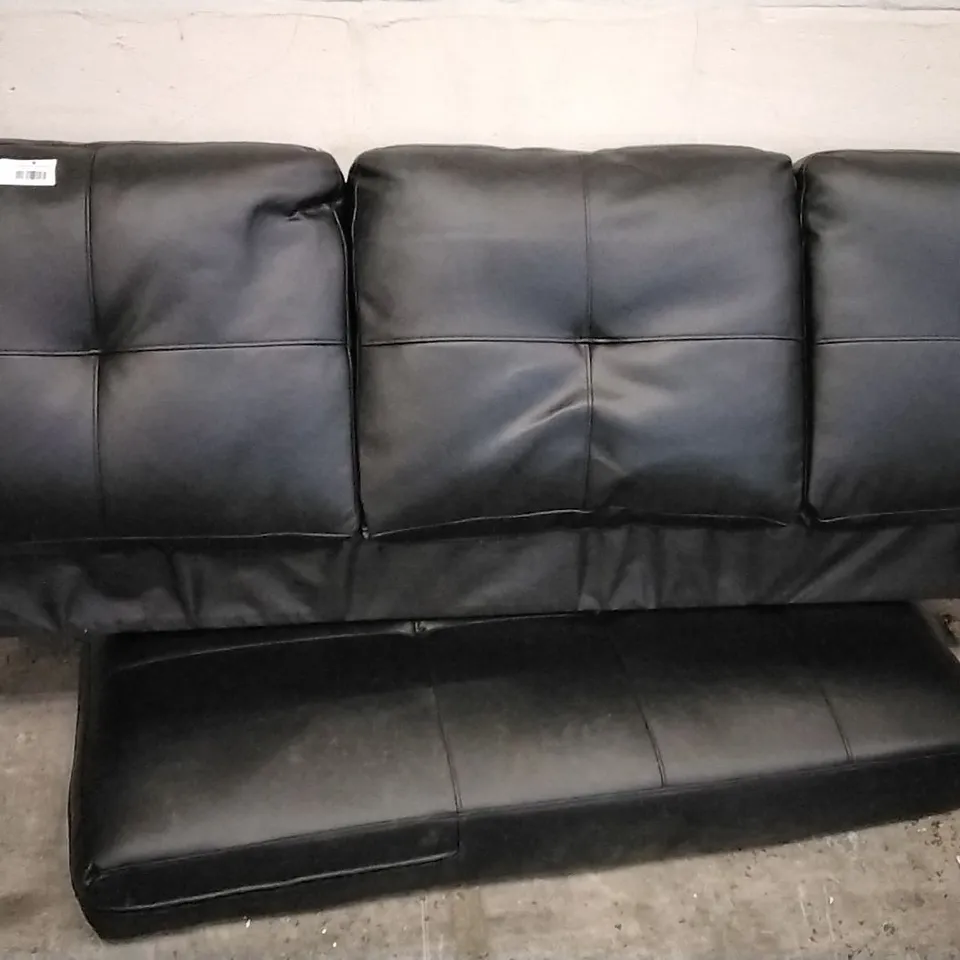 THREE SEATER SOFA BACK & CHAISE SEAT CUSHION BLACK FAUX LEATHER 