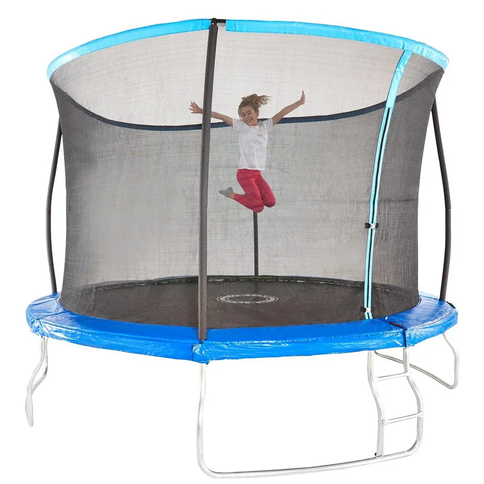 BOXED SPORTSPOWER 14FT TRAMPOLINE WITH EASI-STORE FOLDING ENCLOSURE FLIP PAD AND LADDER (1 BOX) RRP £319.99