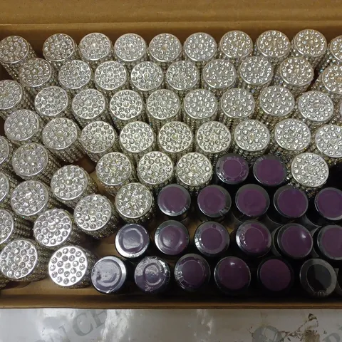 BOX OF APPROXIMATELY 75 VIALS OF ALESSANDRO DREAM POLISH AND STRIPLAC DARK VIOLET NAIL POLISH