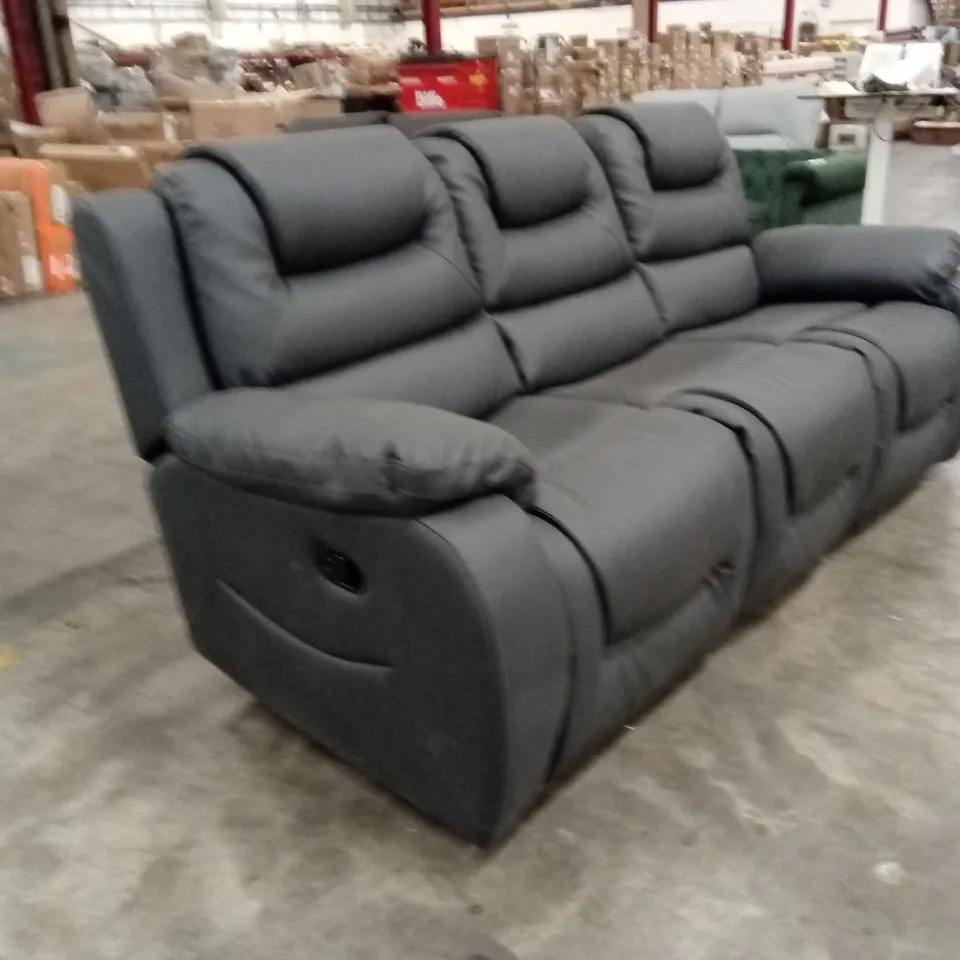 DESIGNER 3 SEATER MANUAL RECLINER SOFA IN PREMIUM LIGHT GREY FAUX LEATHER