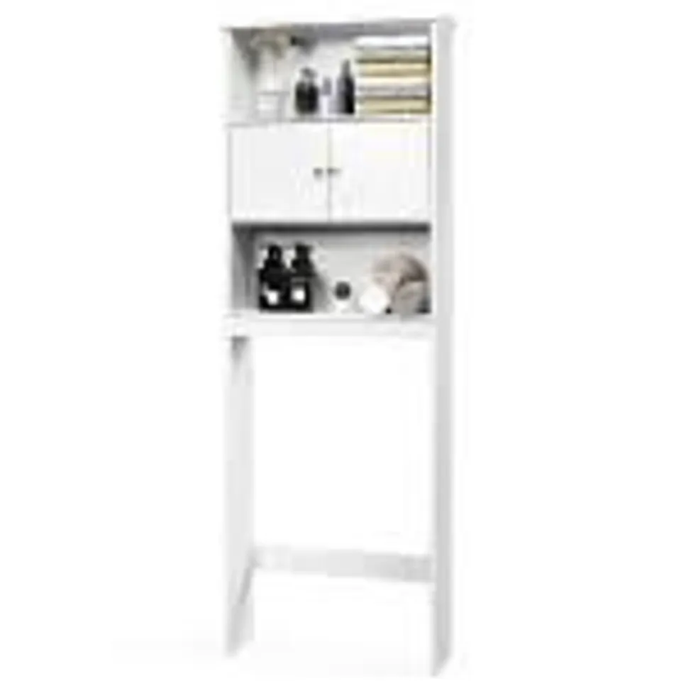 BOXED COSTWAY 2 DOOR 2 SHELF WHITE BATHROOM STORAGE UNIT