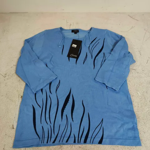 EMRECO 3/4 SLEEVE ZEBRA STRIPE JUMPER IN BLUE - SMALL