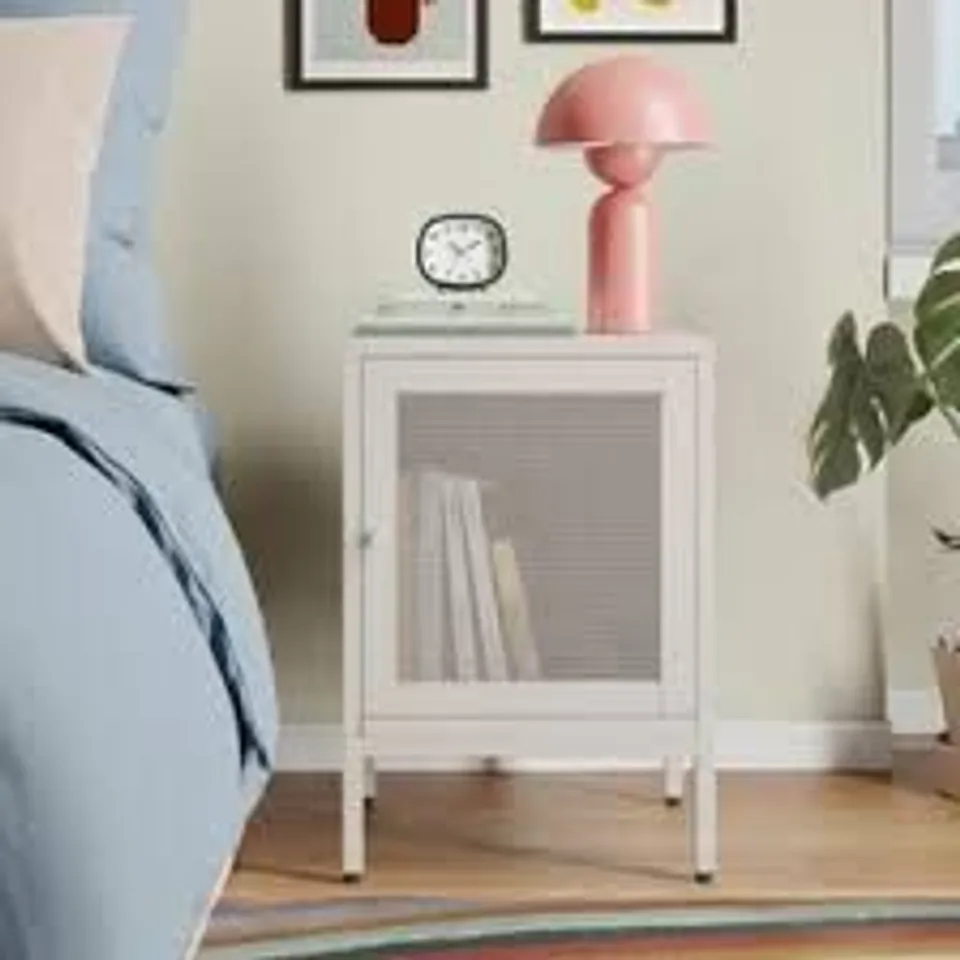 BOXED TALLA METAL BEDSIDE TABLE, STONE (1 BOX)