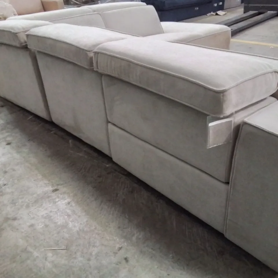 QUALITY DESIGNER CREAM FABRIC UPHOLSTERED ELECTRIC RECLINING L SHAPE SOFA