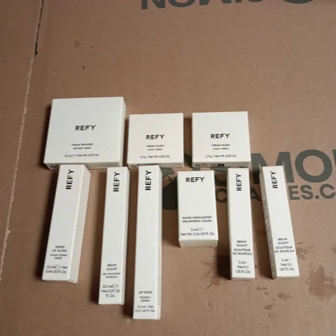 LOT OF APPROXIMATELY 9 REFY BEAUTY PRODUCTS TO INCLUDE CREMA BLUSH, BROW SCULPT AND LIPSTICK