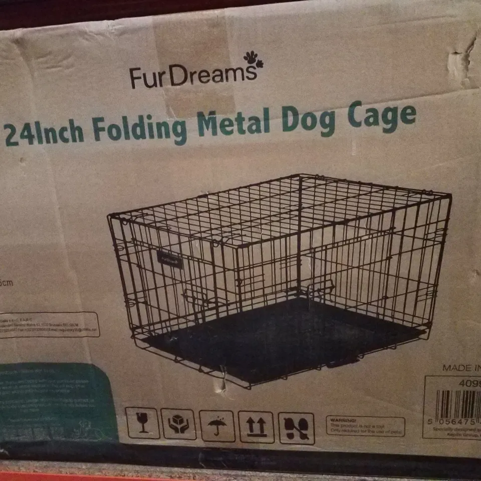 BOXED FURDREAMS 24" FOLDING METAL DOG CAGE