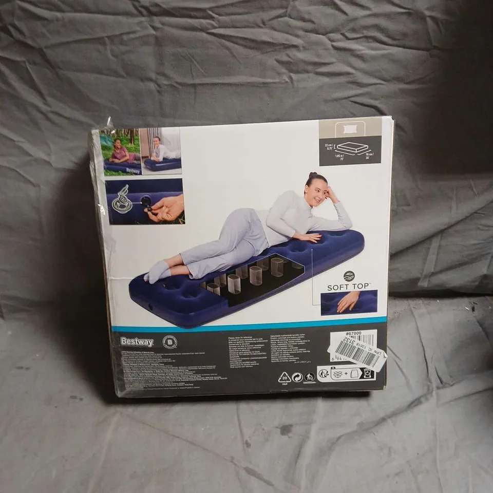 BESTWAY SOFT TOP INFLATABLE AIRBED – BLUE CAMPING MATTRESS (BOXED)
