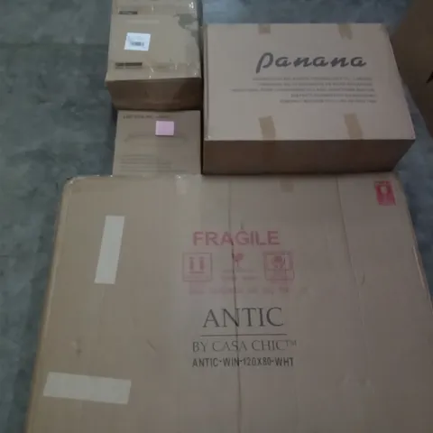 PALLET OF ASSORTED ITEMS INCLUDING PANANA OFFICE CHAIR, LED CEILING LIGHT, HOMIDEC DIY FABRIC WARDROBE, ATTIC BY CASA CHIC