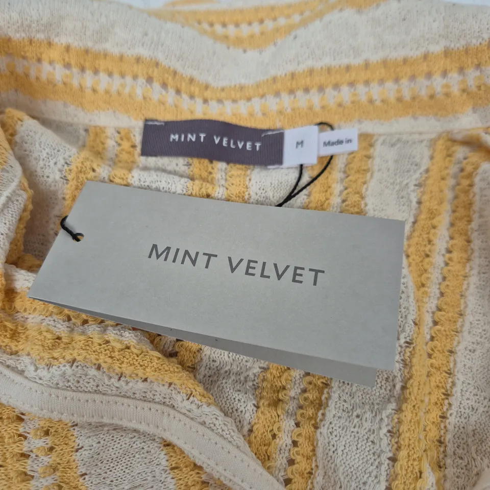 MINT VELVET STRIPED KNIT SLEEVELESS TOP – YELLOW & CREAM, UK M