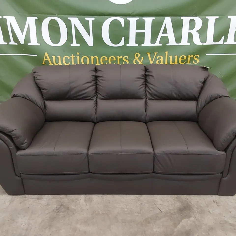 DESIGNER MADRAS 3 SEATER LEATHER SOFA - CHOCOLATE BROWN