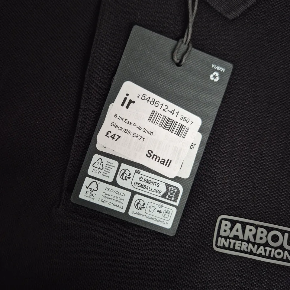 BARBOUR INTERNATIONAL POLO SHIRT – BLACK, SMALL (TAILORED FIT) 