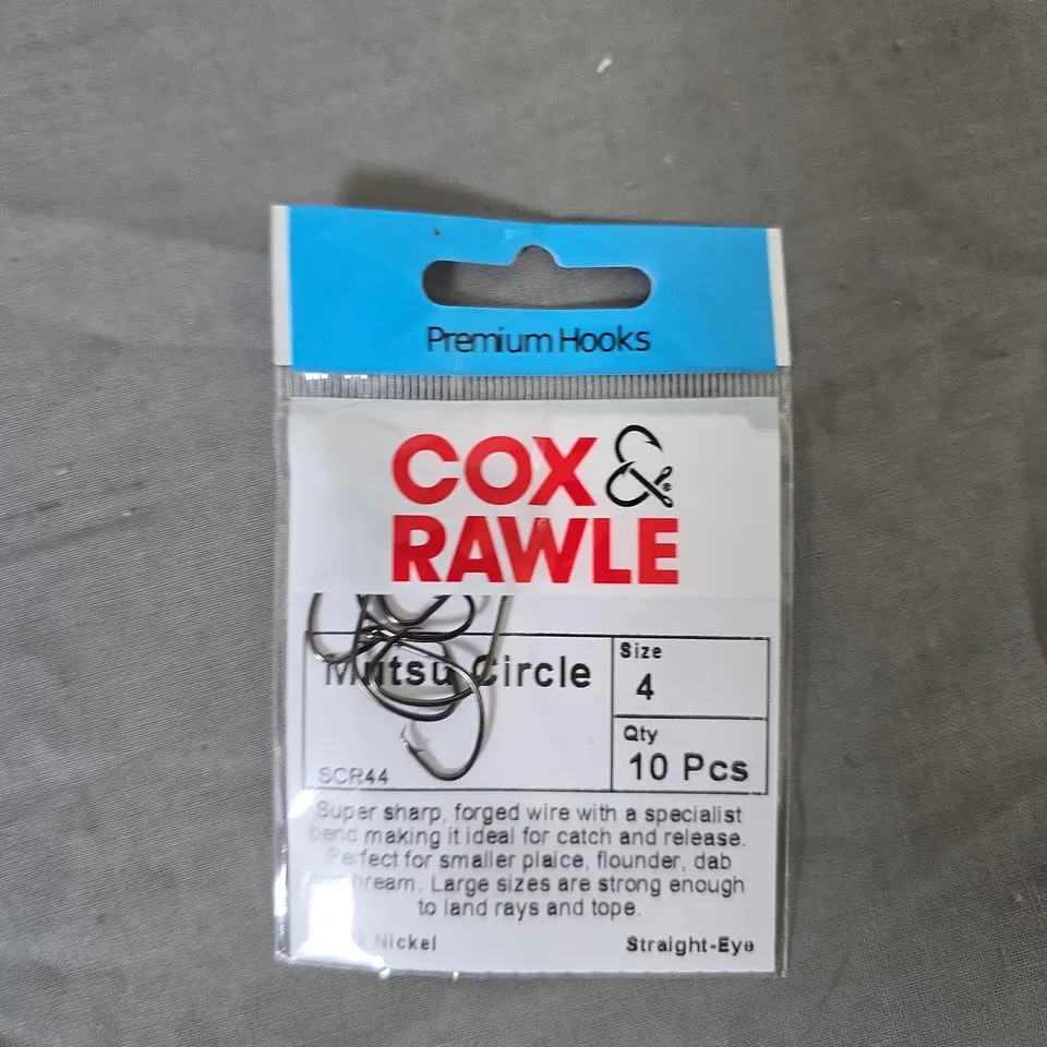 TOTE OF APPROXIMATELY 16 ASSORTED ITEMS TO INCLUDE: COX AND RAWLE HOOKS 
