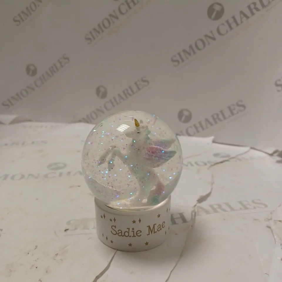 PERSONALISED UNICORN SNOW GLOBE - 'SADIE MAE' RRP £16.99