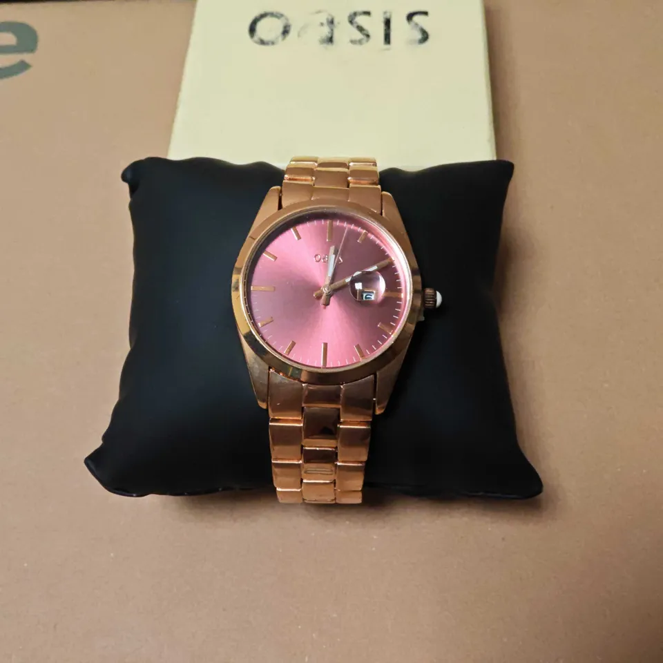 OASIS GOLD TONE LADIES WATCH WITH PINK DIAL AND STAINLESS STEEL BACK