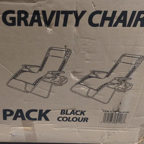 BOXED FINE GARDEN GRAVITY CHAIR PAIR IN BLACK