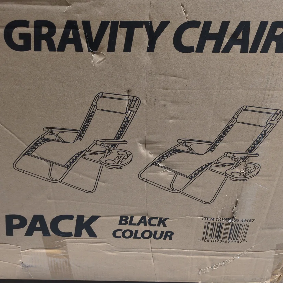 BOXED FINE GARDEN GRAVITY CHAIR PAIR IN BLACK
