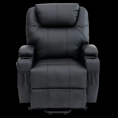 BOXED CINE BLACK LEATHER POWERED RISE & RECLINING EASY CHAIR (2 BOXES)