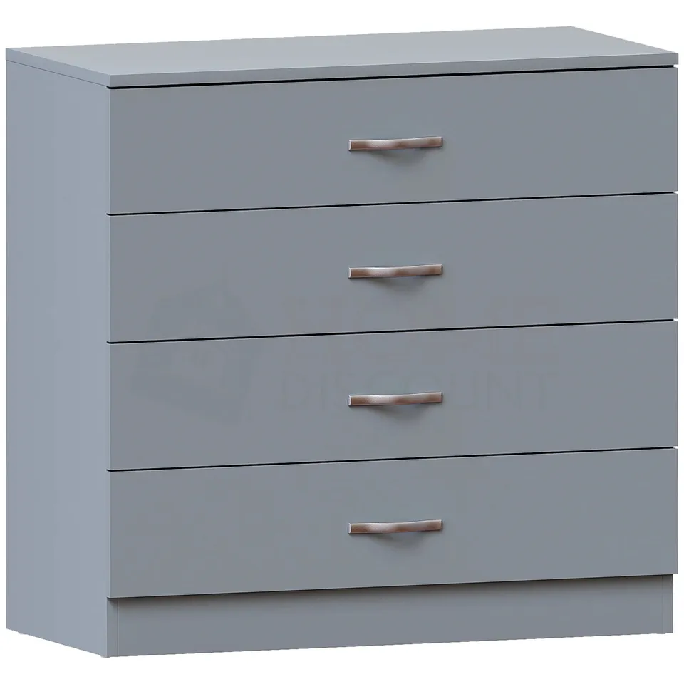 BOXED VIDA DESIGNS RIANO 4 DRAWER GREY CHEST OF DRAWERS WITH METAL HANDLES