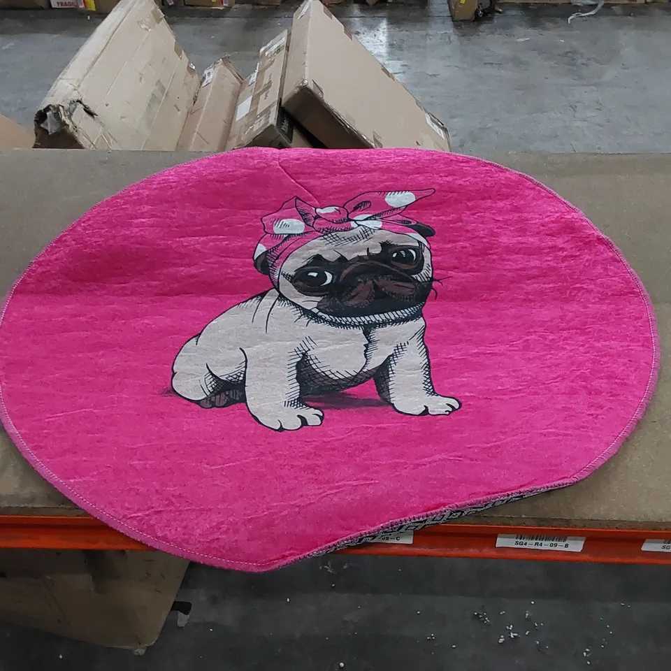 DESIGNER ROUND PUG BATHMAT - PINK 
