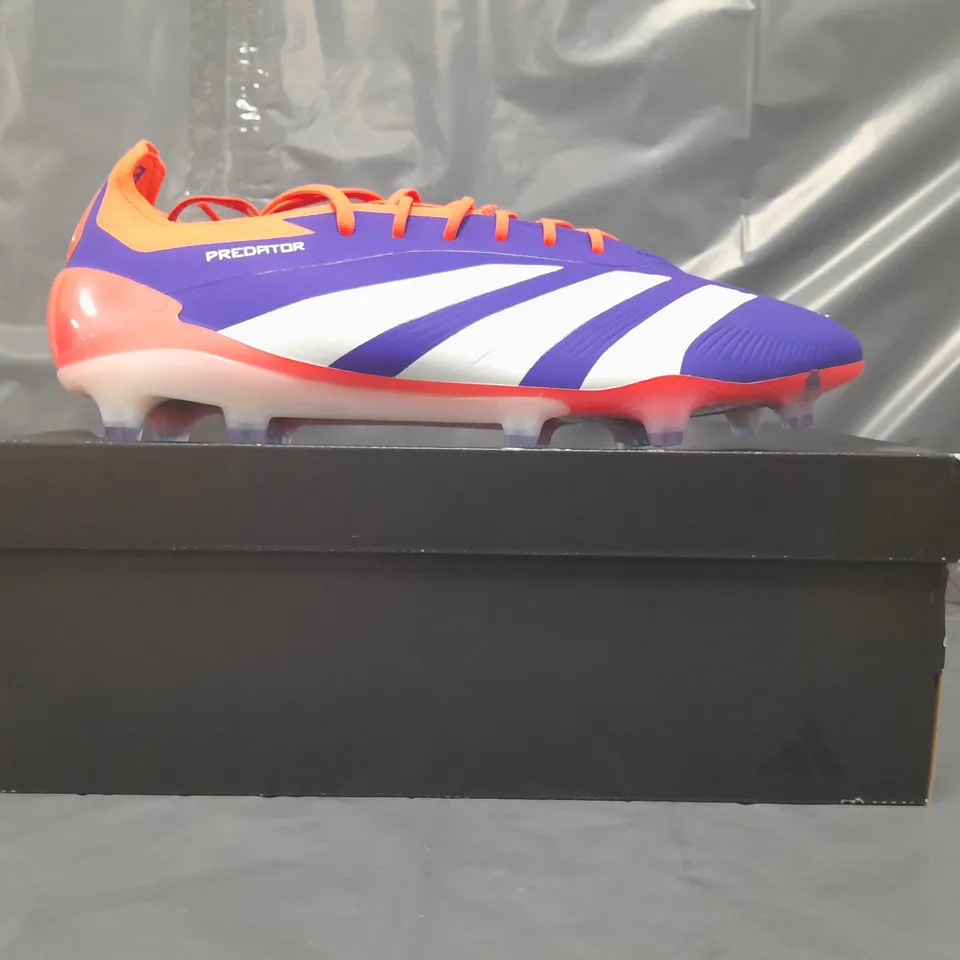 BOXED PAIR OF ADIDAS PREDATOR ELITE FOOTBALL BOOTS IN BLUE/WHITE/RED UK SIZE 11