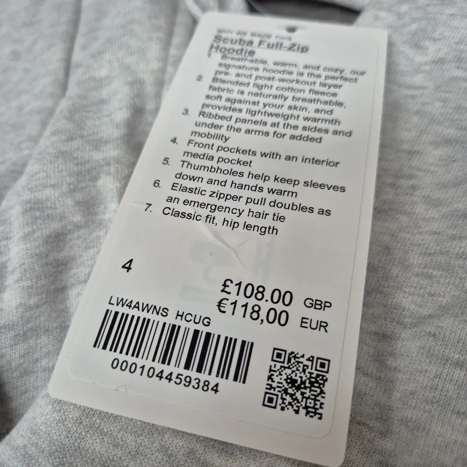 LULULEMON SCUBA FULL ZIP HOODIE - SIZE 4