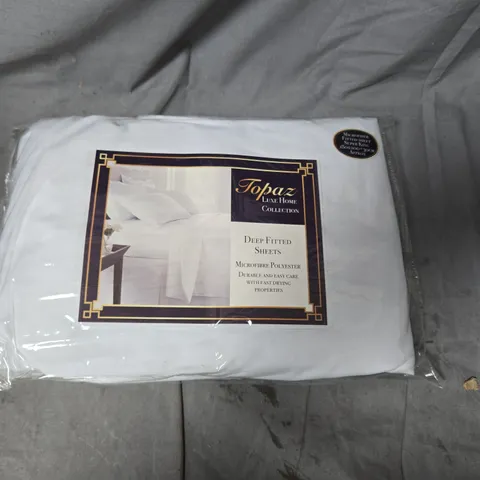 APPROXIMATELY 10 TOPAZ LUXE HOME COLLECTION DEEP FITTED SHEETS – WHITE - MICROFIBRE POLYESTER - SUPER KINGSIZE