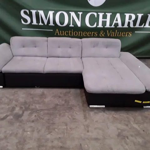 QUALITY DESIGNER DANIYAR CORNER SOFA BED - GREY FABRIC/BLACK LEATHER