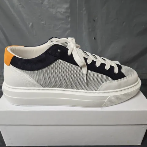 BOXED PAIR OF CLEENS LUXOR TRAINERS IN NAVY WHITE - UK 12.5