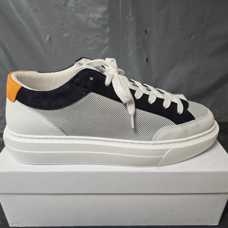 BOXED PAIR OF CLEENS LUXOR TRAINERS IN NAVY WHITE - UK 12.5