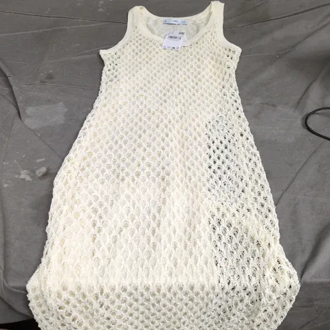 MANGO MNG WOMEN'S CROCHET KNIT DRESS – CREAM, SIZE S (UK 8)