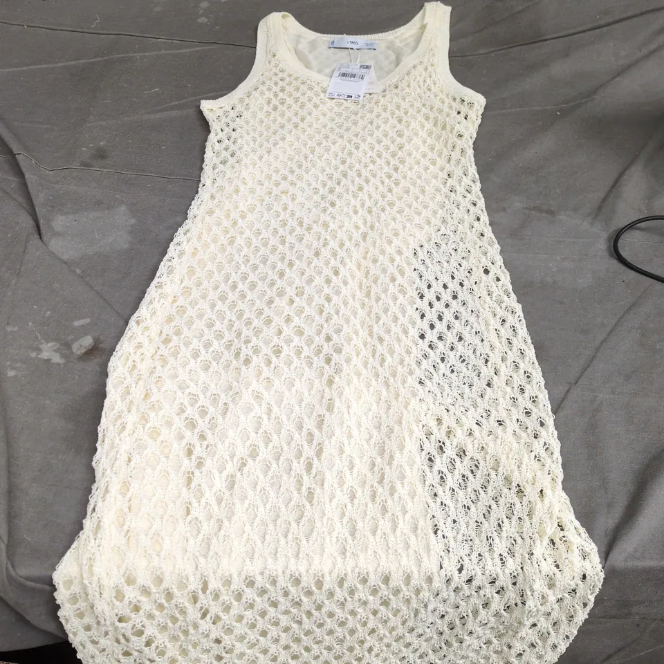 MANGO MNG WOMEN'S CROCHET KNIT DRESS – CREAM, SIZE S (UK 8)