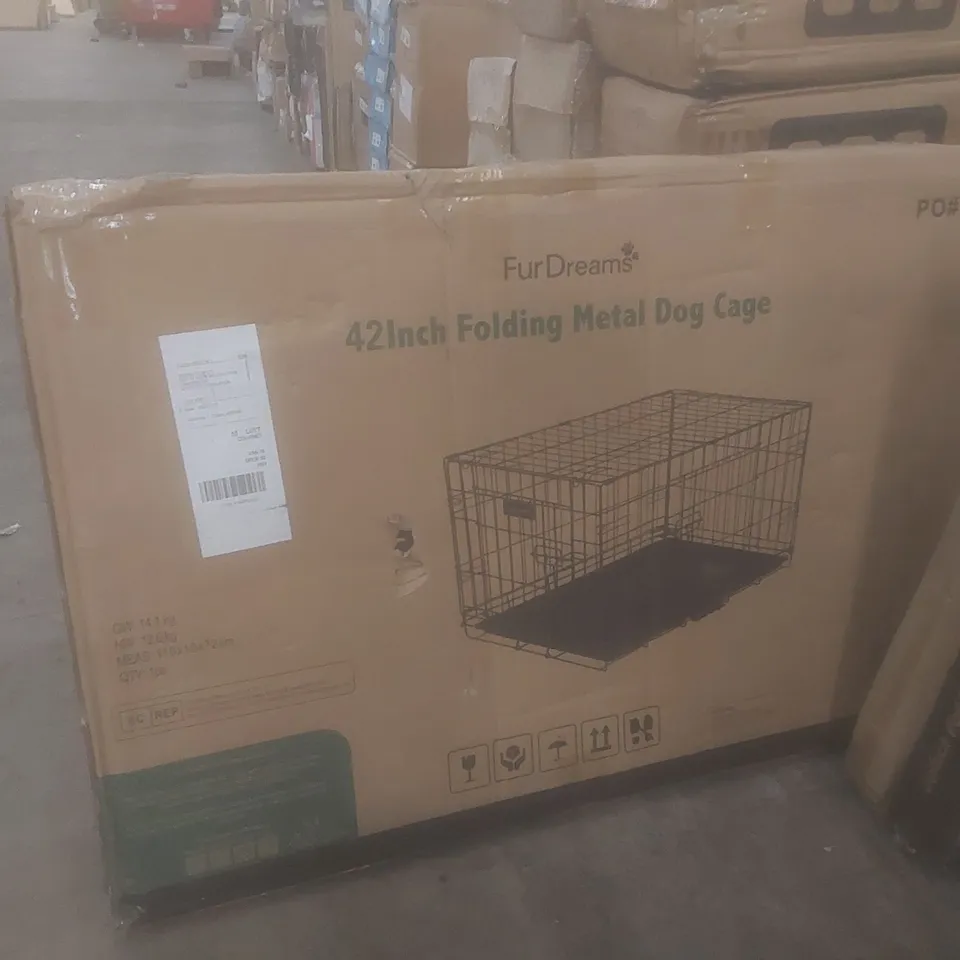 BOXED FUR DREAMS 42" FOLDING METAL DOG CAGE