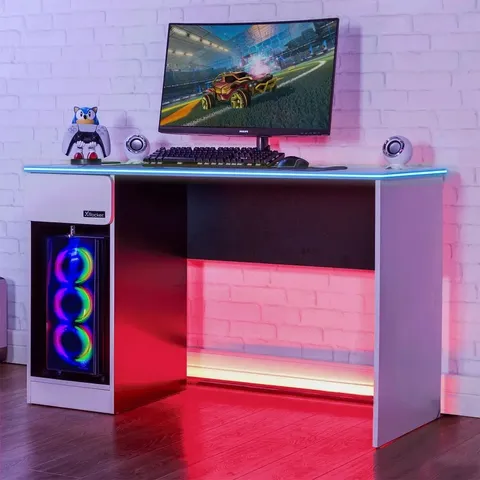 BOXED X ROCKER CARBON-TEK 120cm LED GAMING DESK WITH WIRELESS CHARGING - WHITE RGB (1 BOX)