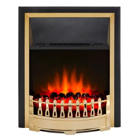 BOXED GLEN DIMPLEX CROFTON OPTIFLAME ELECTRIC INSET FIRE, TRADITIONAL STYLE ELECTRIC FIRE WITH BRASS FINISH