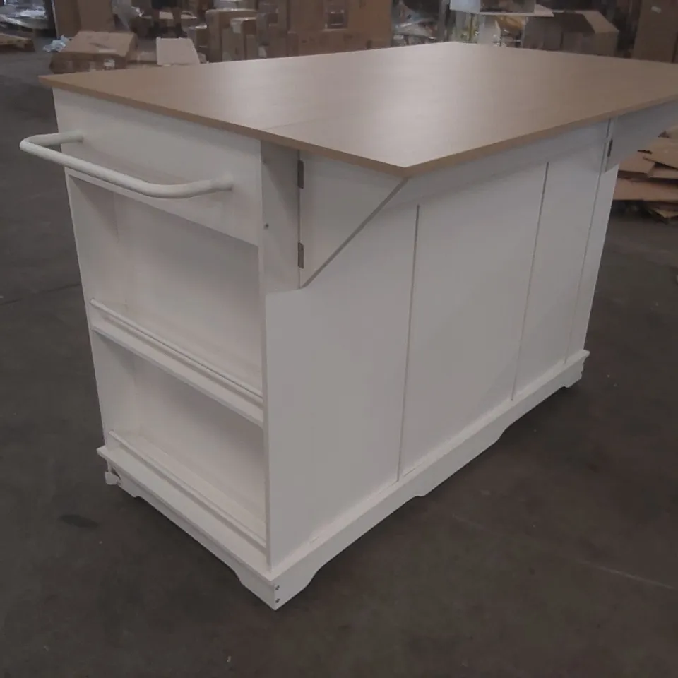 EXPANDABLE KITCHEN ISLAND WITH FOLDABLE SIDES 151.5CM STORAGE CART, TEMPERED GLASS DOORS BASE FINISH: WHITE