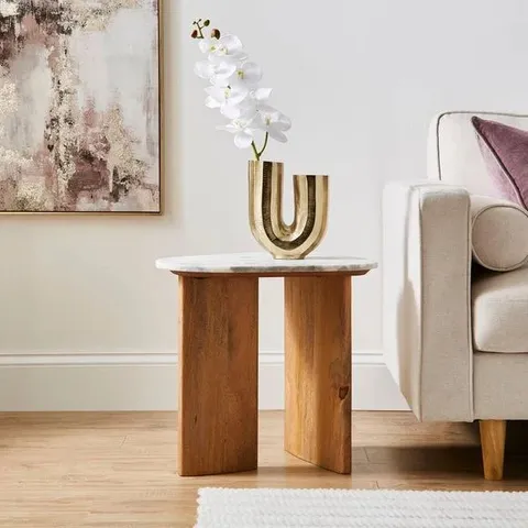 BOXED ARYA OVAL SIDE TABLE, MANGO WOOD AND REAL MARBLE (1 BOX)
