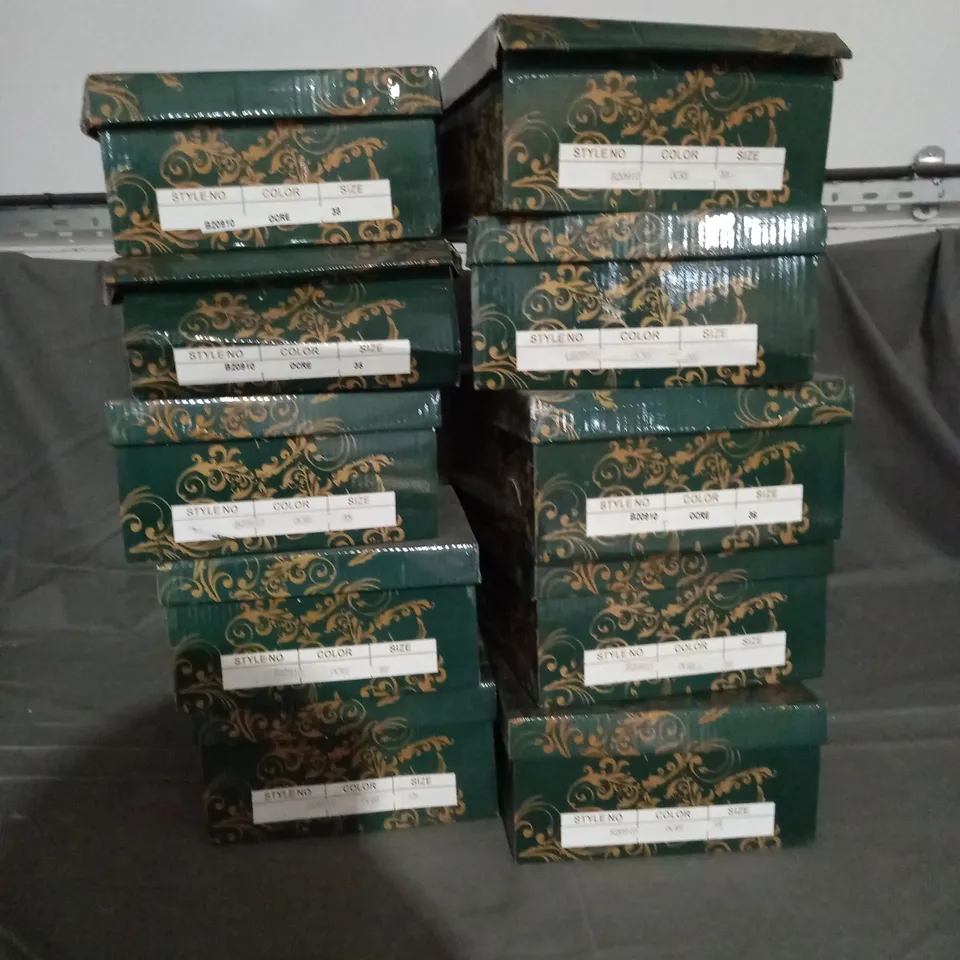 APPROXIMATELY 10 BOXED PAIRS OF CLARA'S BLOCK HEELED SHOES IN OCRE VARIOUS SIZES TO INCLUDE SIZE 36EU