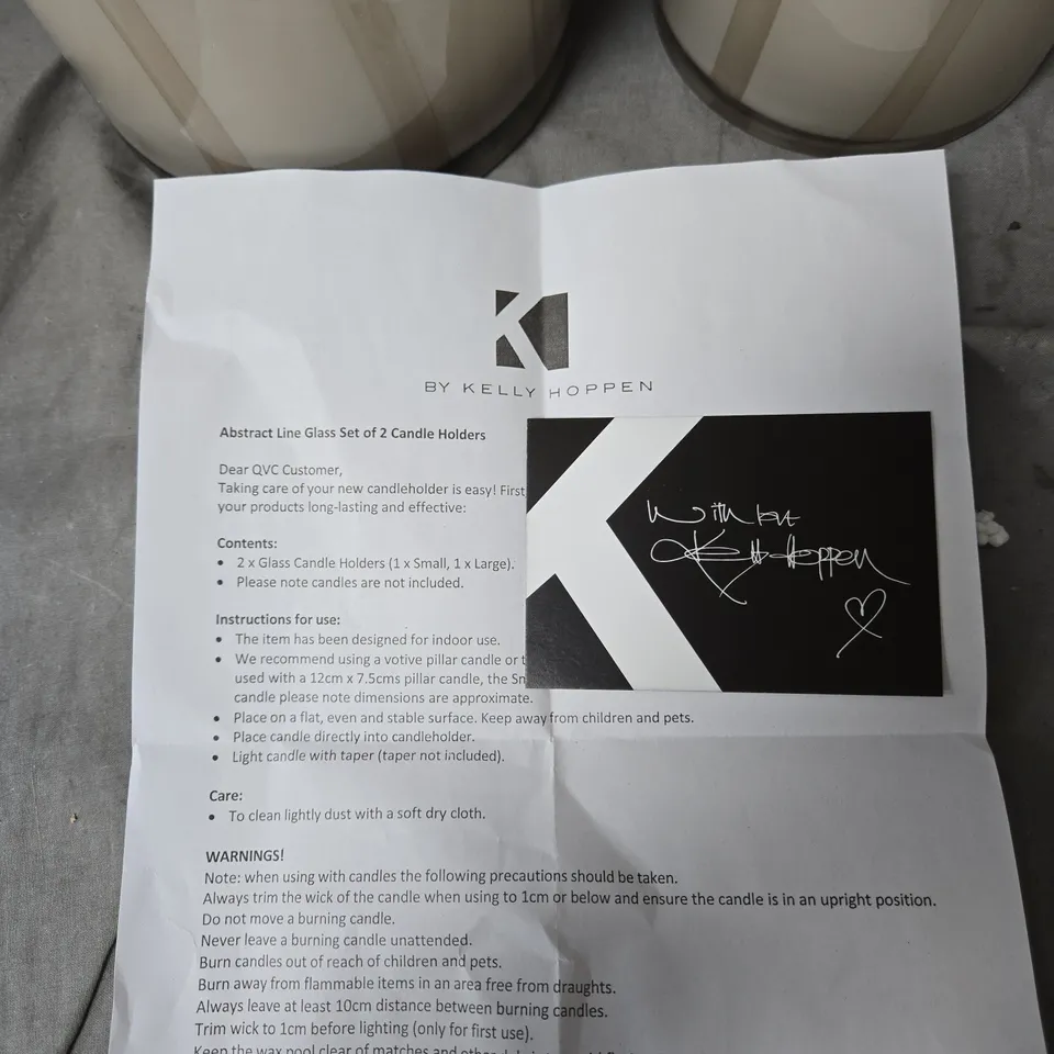 KELLY HOPPEN ABSTRACT LINE GLASS CANDLE HOLDERS – SET OF 2