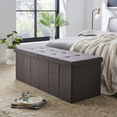 BOXED FAUX LINEN BED OTTOMAN - GREY (1 BOX)