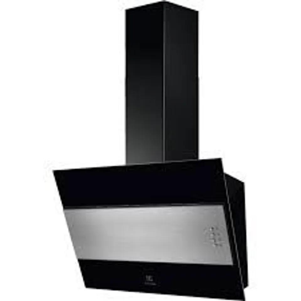 BRAND NEW BOXED ELECTROLUX LFV316Y 60cm DESIGNER ANGLED HOOD IN BLACK & STAINLESS STEEL