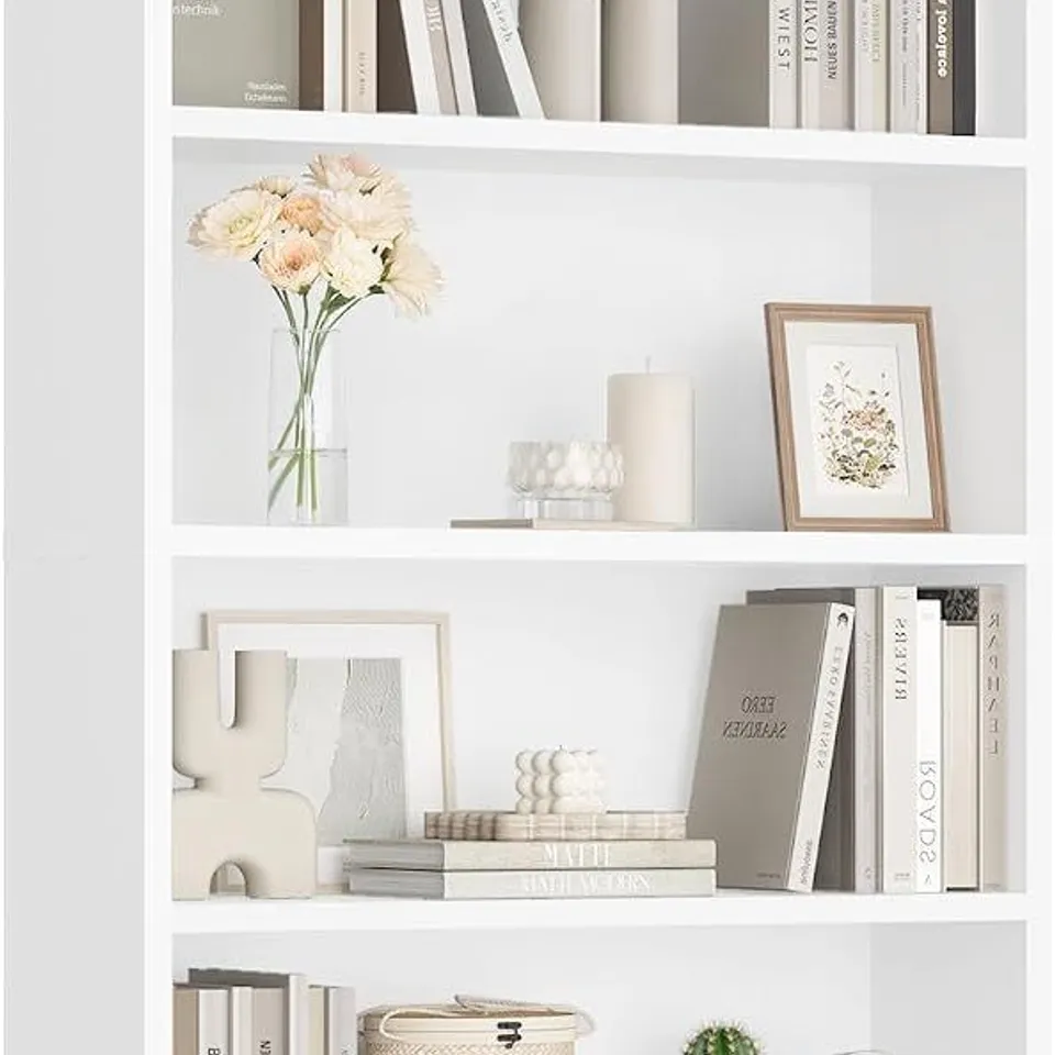 BOXED YAHEETECH 7-TIER TALL BOOKCASE WITH CABINET WHITE