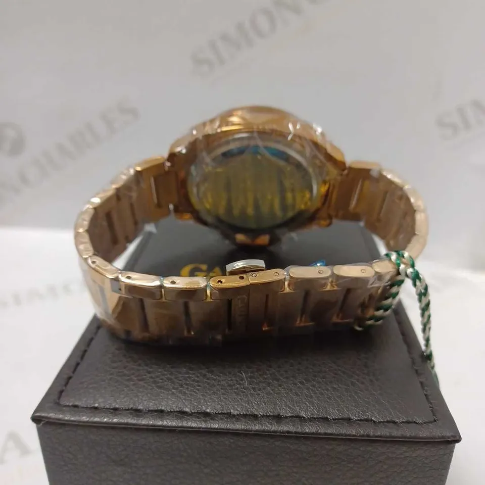 GAMAGES MOMENTUM ROSE TRIPLE DATE DIAL TACHYMETER BRACELET STRAP WRISTWATCH	