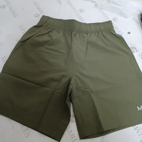 MENS OLIVE GREEN WOVEN TRAINING SHORTS - SIZE SMALL