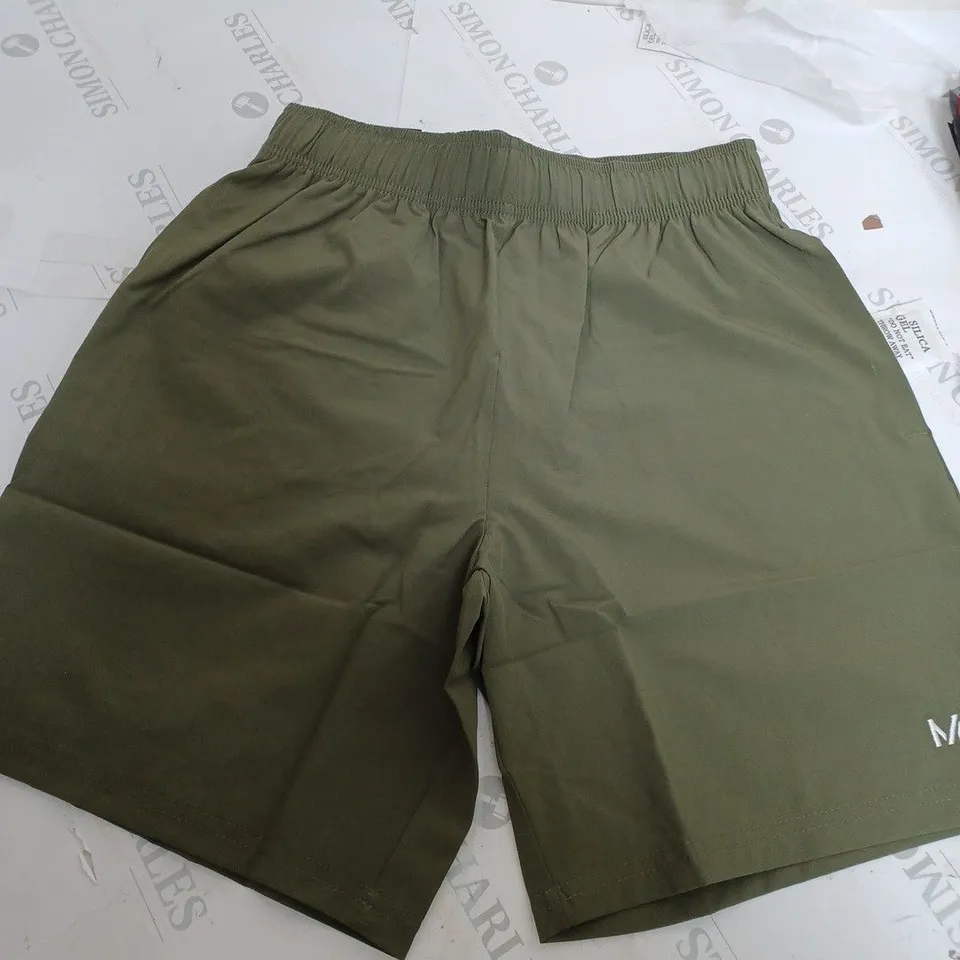 MENS OLIVE GREEN WOVEN TRAINING SHORTS - SIZE SMALL
