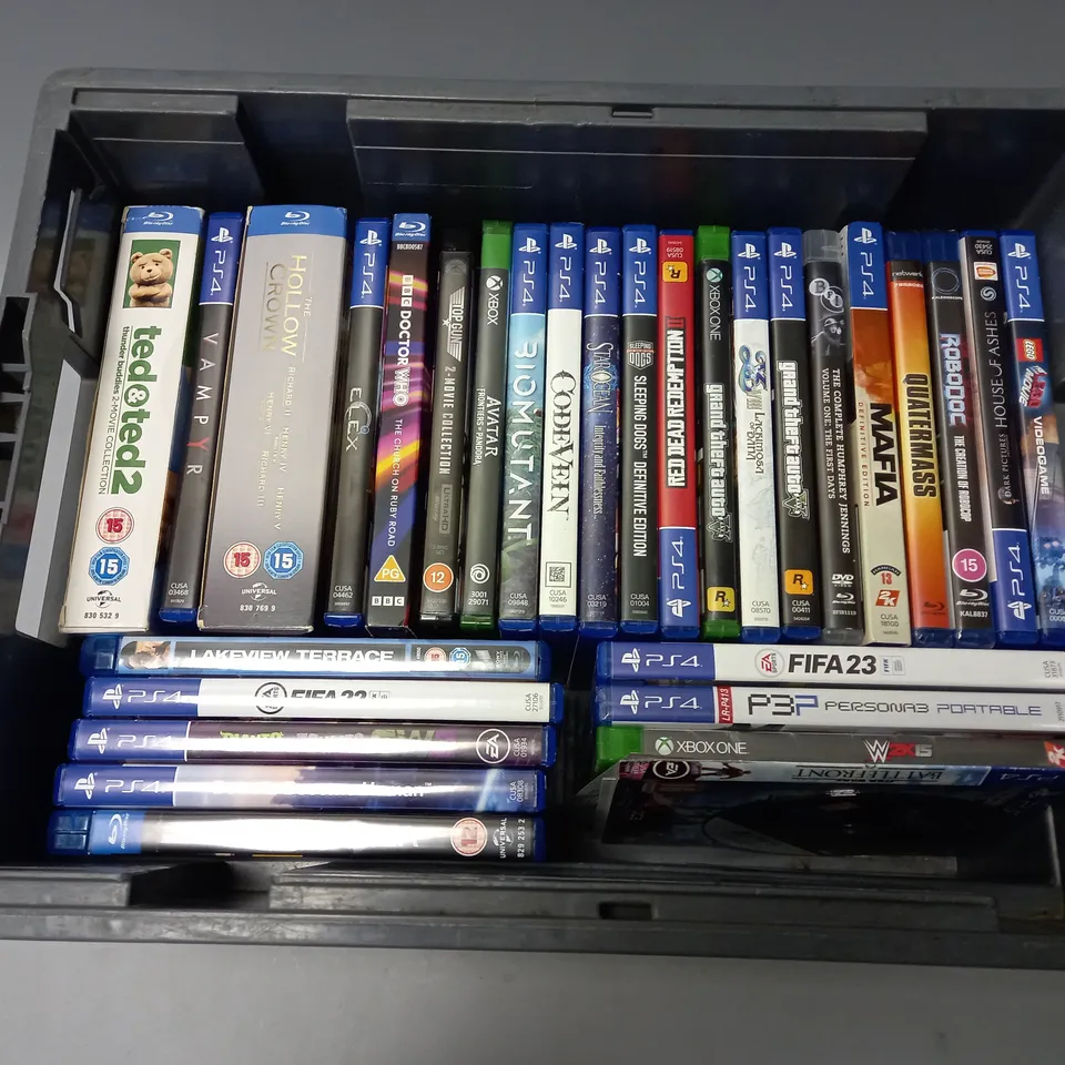 APPROXIMATELY 28 ASSORTED DVDS & GAMES TO INCLUDE FIFA 23 (PS4), TED & TED 2 MOVIE COLLECTION, THE HOLLOW CROWN (SERIES 1 & 2), ETC