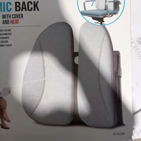 BOXED HOMEDICS ERGONOMIC BACK SUPPORT CUSHION WITH COVER AND HEAT ER-BS200H