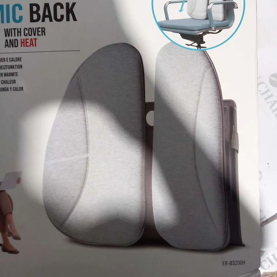 BOXED HOMEDICS ERGONOMIC BACK SUPPORT CUSHION WITH COVER AND HEAT ER-BS200H